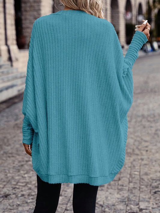 Oversized Open Front Cardigan with Wide Sleeves and Ribbed Texture