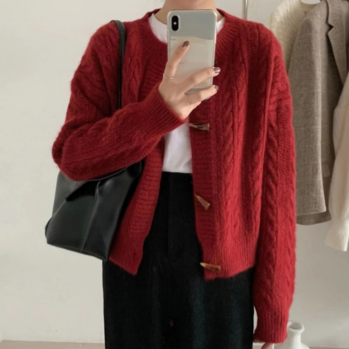Chunky Cable Knit Cardigan with Horn-Style Toggle Buttons
