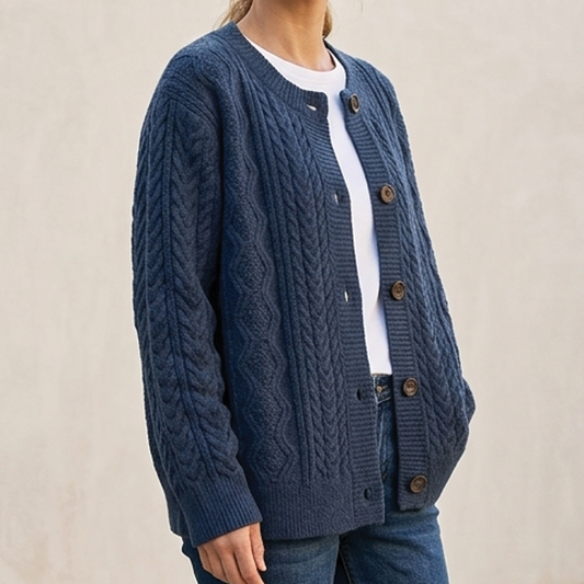 Cosy Chunky Cable Knit Cardigan with Round Neck