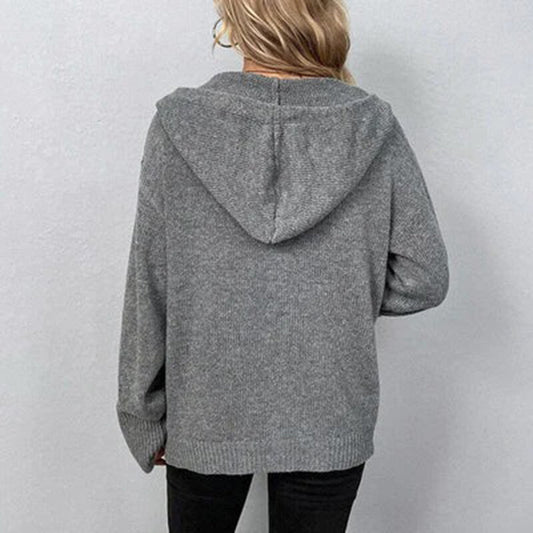 Cosy Hooded Knit Cardigan with Large Button Front
