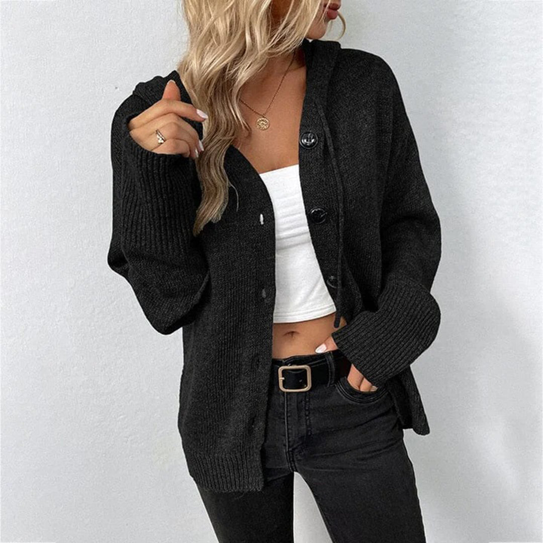Cosy Hooded Knit Cardigan with Large Button Front