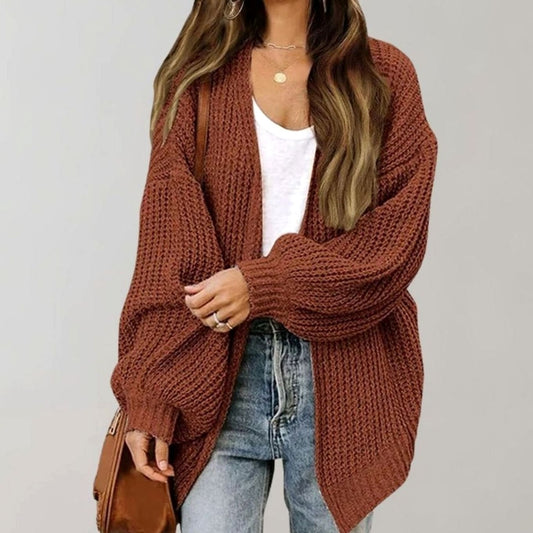Cosy Oversized Chunky Knit Cardigan with Puff Sleeves