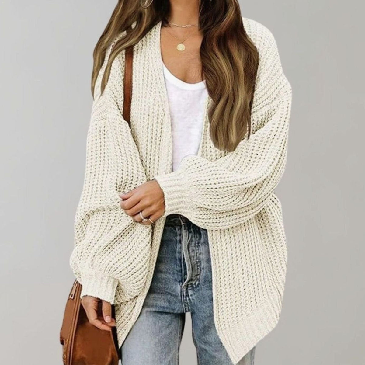 Cosy Oversized Chunky Knit Cardigan with Puff Sleeves