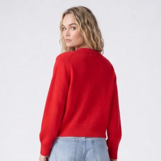 Cropped Cardigan with Textured Knit and Pearl Button Front