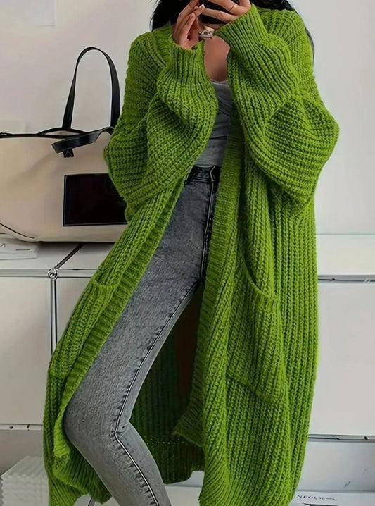 Oversized Long Chunky Knit Cardigan with Side Pockets