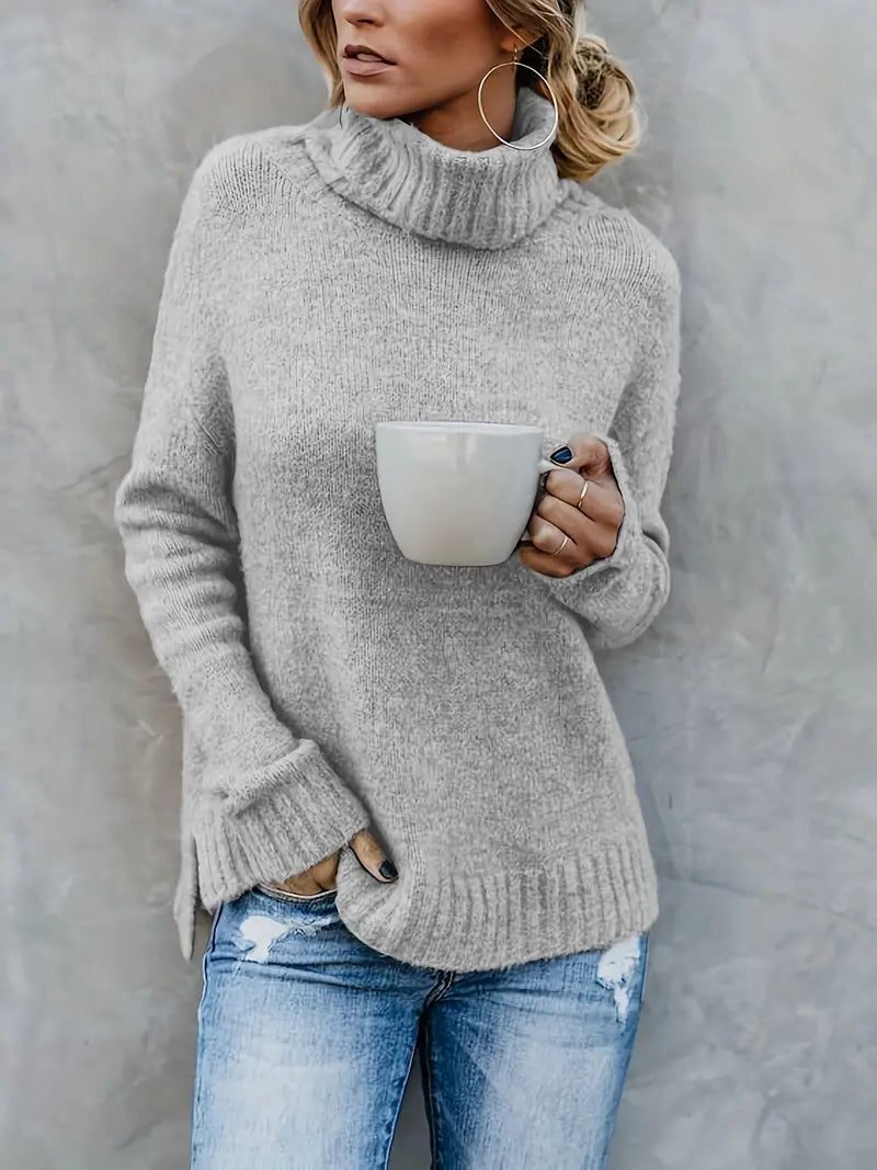 Oversized Turtleneck Sweater with Side Slits