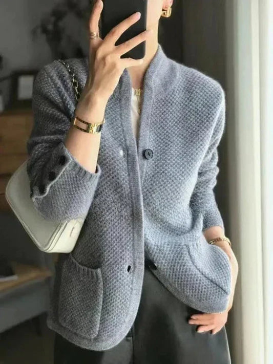 Soft Cashmere-Feel Cardigan with Textured Knit and Front Pockets