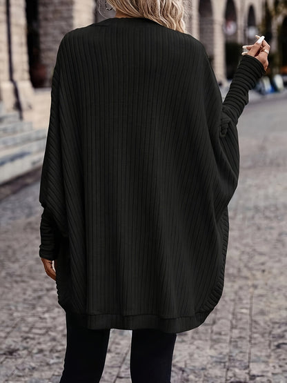 Oversized Open Front Cardigan with Wide Sleeves and Ribbed Texture