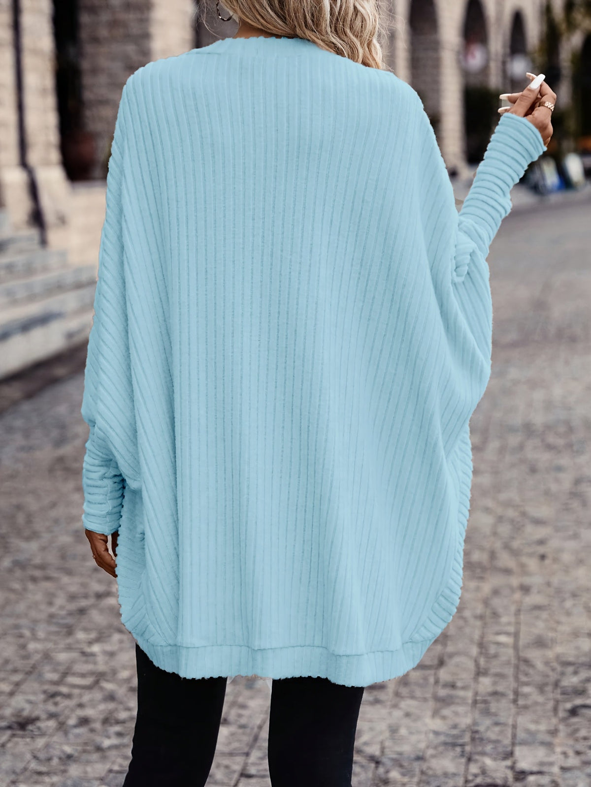 Oversized Open Front Cardigan with Wide Sleeves and Ribbed Texture
