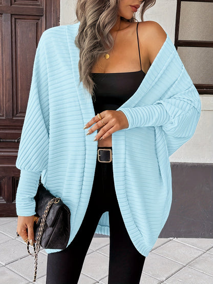 Oversized Open Front Cardigan with Wide Sleeves and Ribbed Texture