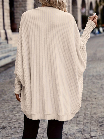 Oversized Open Front Cardigan with Wide Sleeves and Ribbed Texture