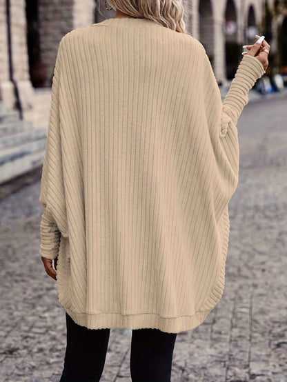 Oversized Open Front Cardigan with Wide Sleeves and Ribbed Texture