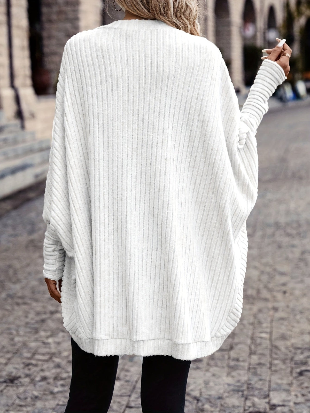 Oversized Open Front Cardigan with Wide Sleeves and Ribbed Texture