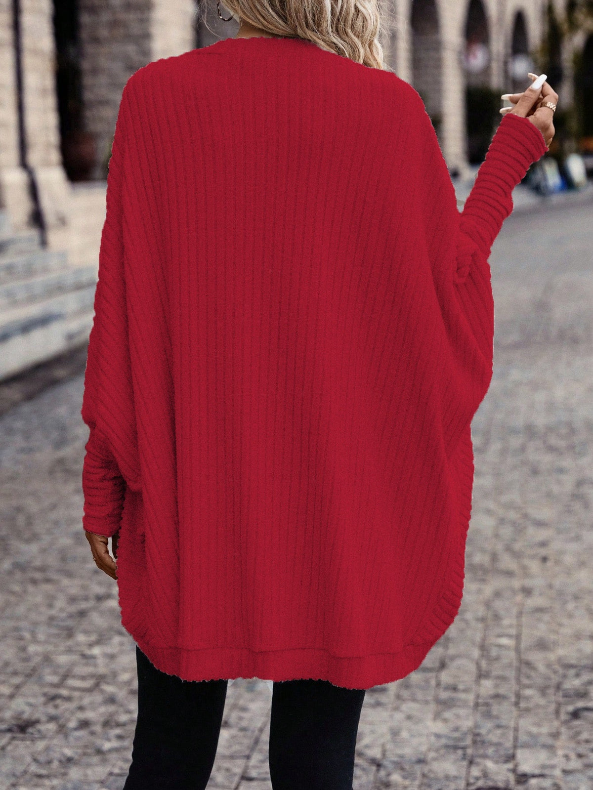 Oversized Open Front Cardigan with Wide Sleeves and Ribbed Texture
