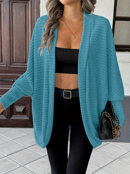 Oversized Open Front Cardigan with Wide Sleeves and Ribbed Texture
