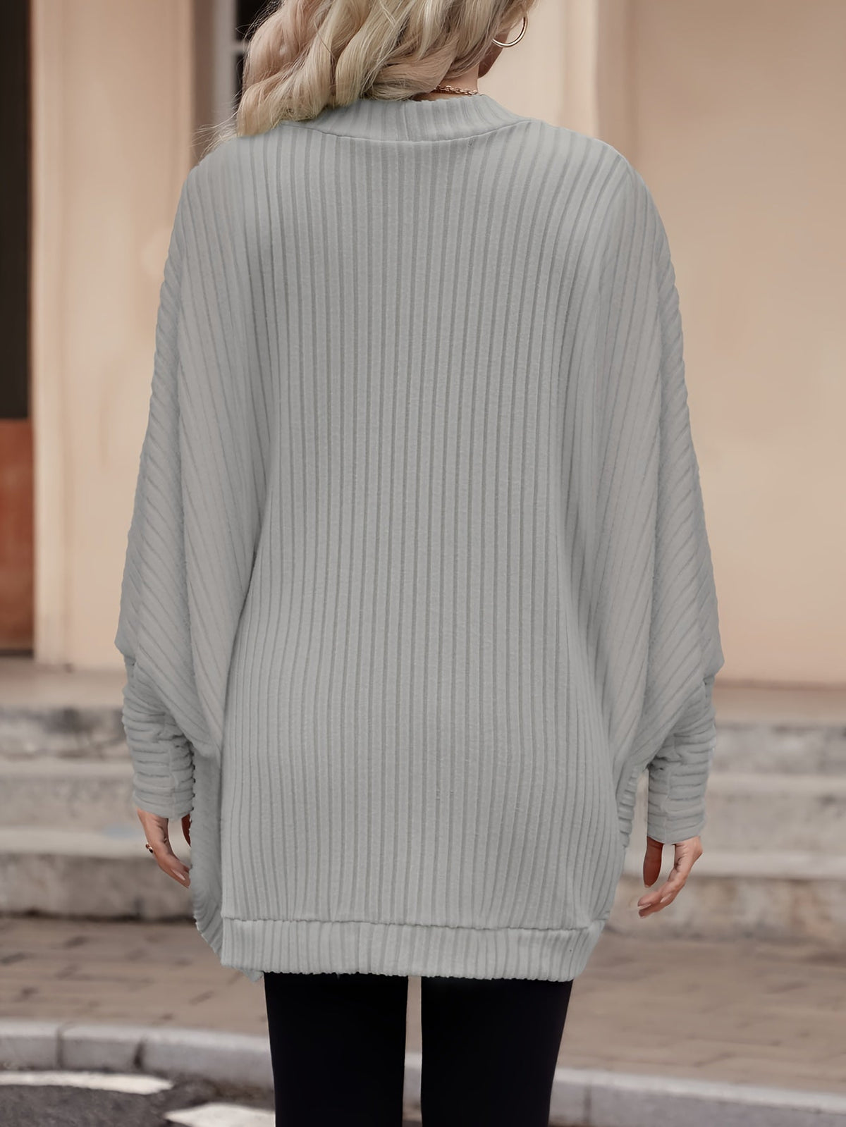 Oversized Open Front Cardigan with Wide Sleeves and Ribbed Texture