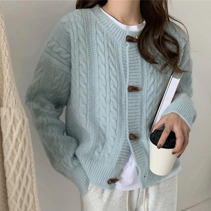 Chunky Cable Knit Cardigan with Horn-Style Toggle Buttons