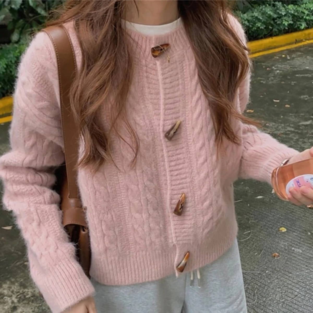 Chunky Cable Knit Cardigan with Horn-Style Toggle Buttons