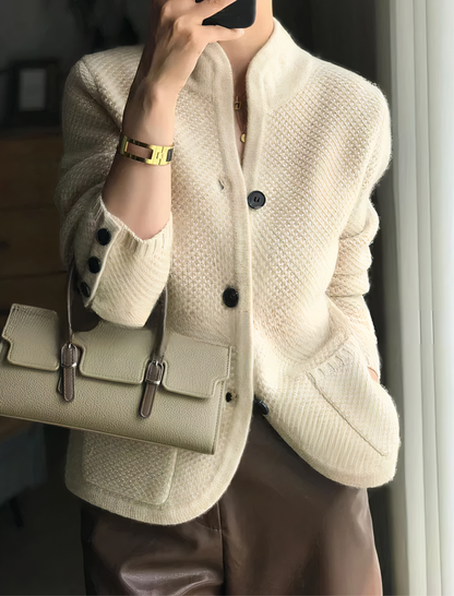 Chunky Knit Cardigan with Stand Collar and Front Pockets