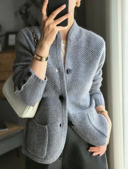 Chunky Knit Cardigan with Stand Collar and Front Pockets