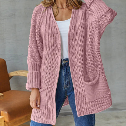 Chunky Knit Open Front Cardigan with Patch Pockets