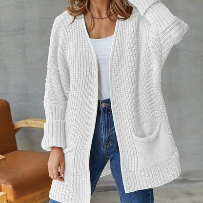 Chunky Knit Open Front Cardigan with Patch Pockets