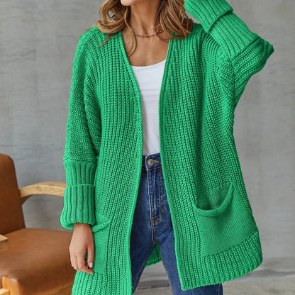 Chunky Knit Open Front Cardigan with Patch Pockets