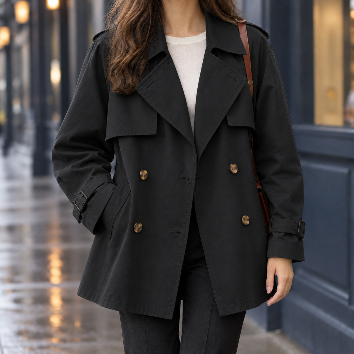 Classic Double Breasted Trench Coat with Buckled Cuffs