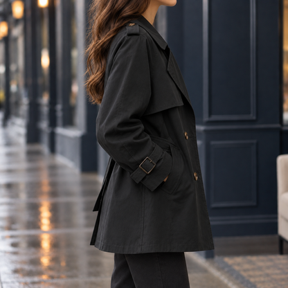 Classic Double Breasted Trench Coat with Buckled Cuffs