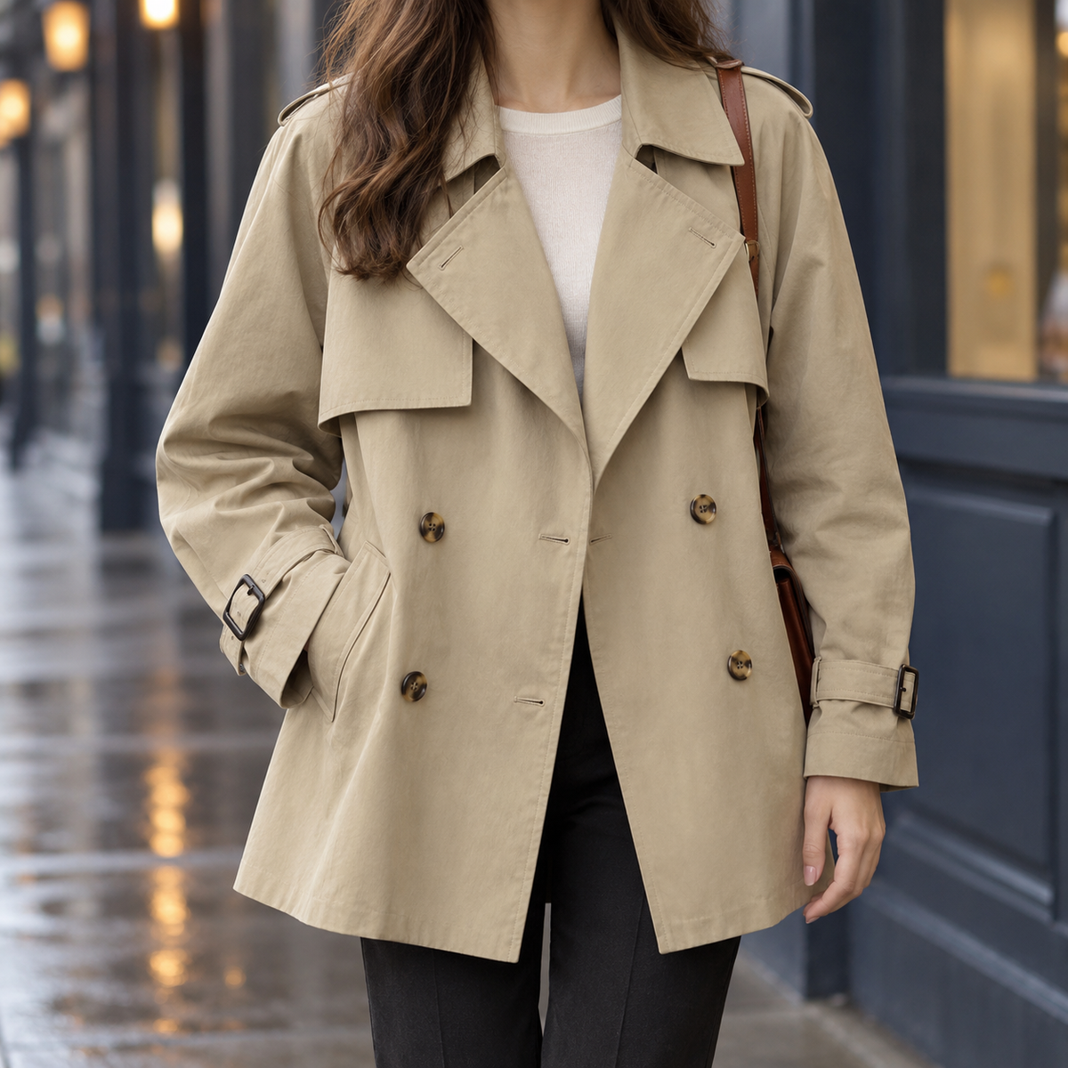 Classic Double Breasted Trench Coat with Buckled Cuffs