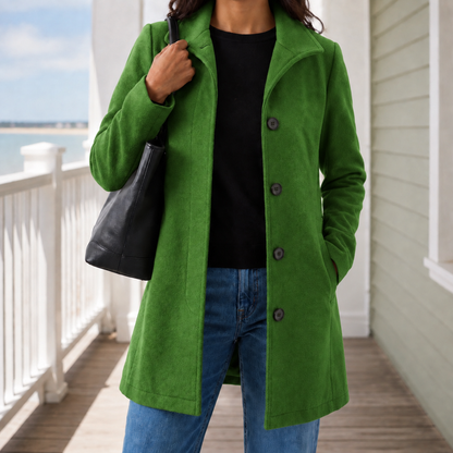 Classic Wool Coat with Wide Collar and Slanted Pockets