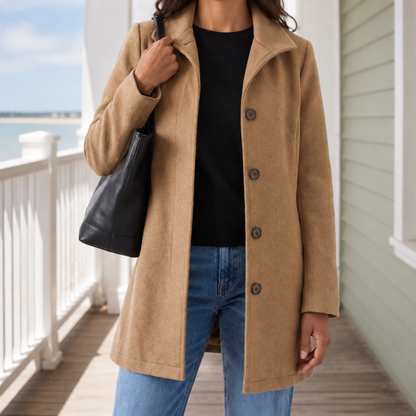 Classic Wool Coat with Wide Collar and Slanted Pockets