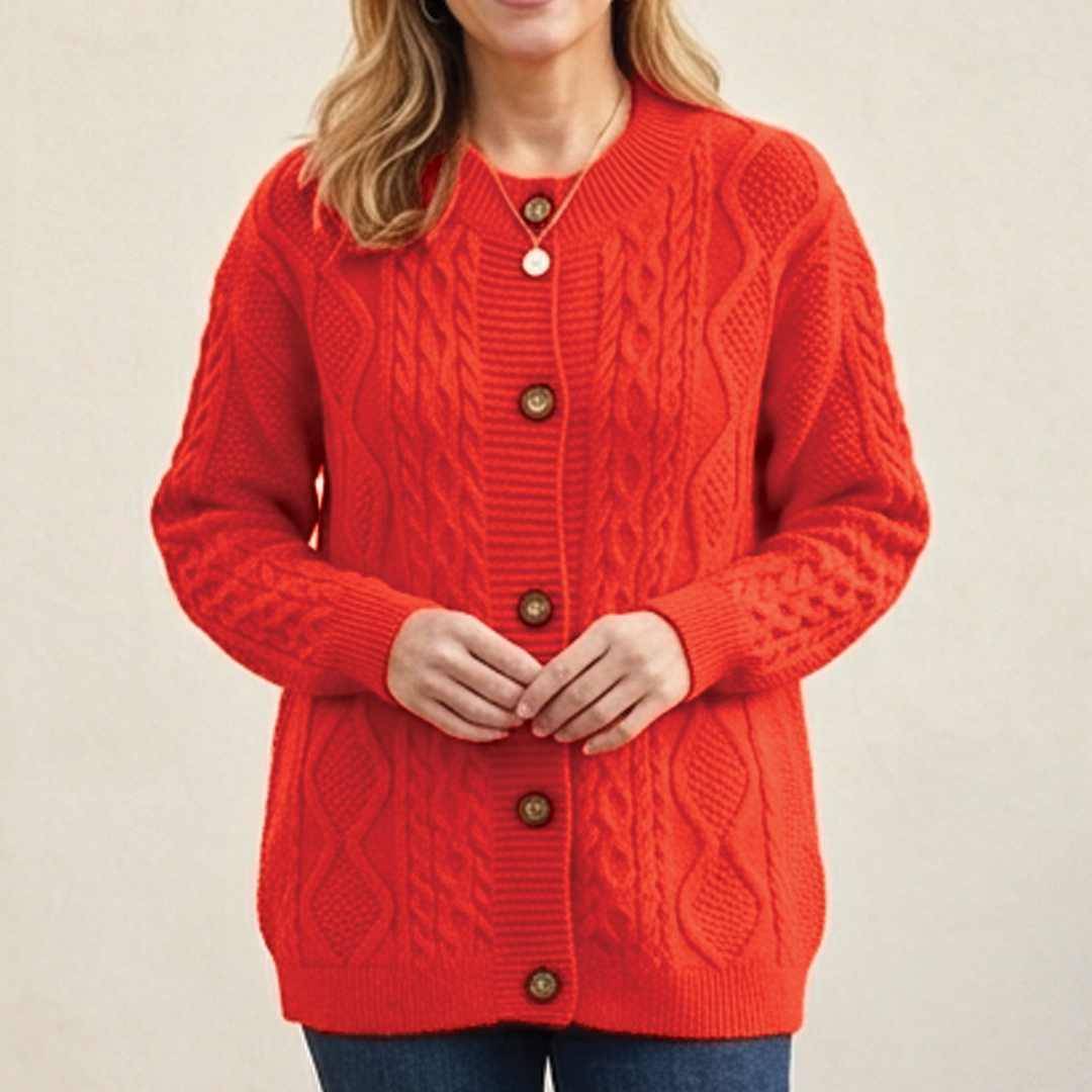 Cosy Chunky Cable Knit Cardigan with Round Neck