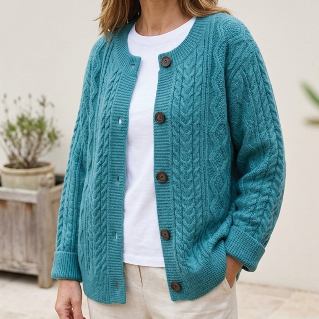 Cosy Chunky Cable Knit Cardigan with Round Neck