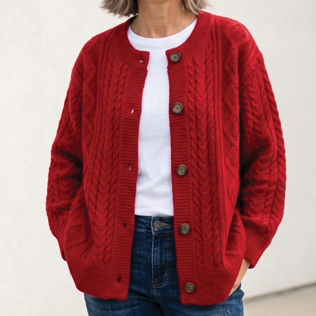 Cosy Chunky Cable Knit Cardigan with Round Neck
