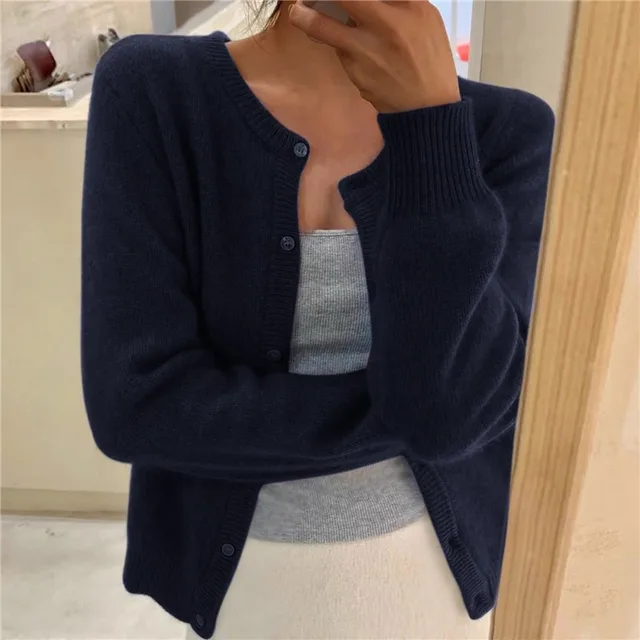 Cosy Cropped Knit Cardigan with Round Neckline
