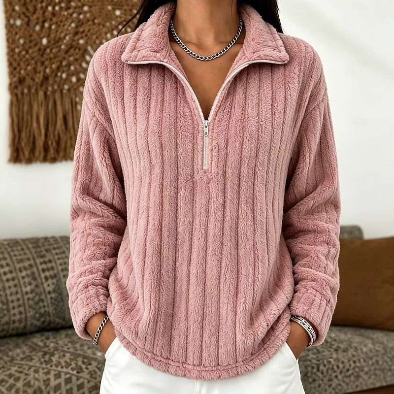 Cosy Fleece Half Zip Sweatshirt with Ribbed Texture