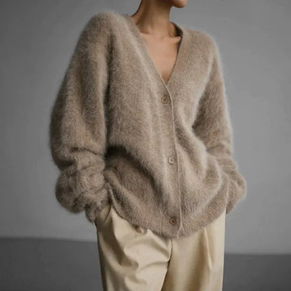 Cosy Fluffy Knit Cardigan with V-Neckline