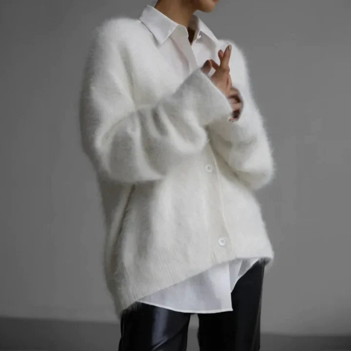 Cosy Fluffy Knit Cardigan with V-Neckline