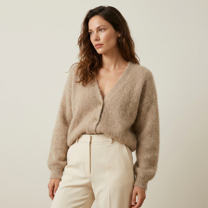 Cosy Fluffy Knit Cardigan with V-Neckline