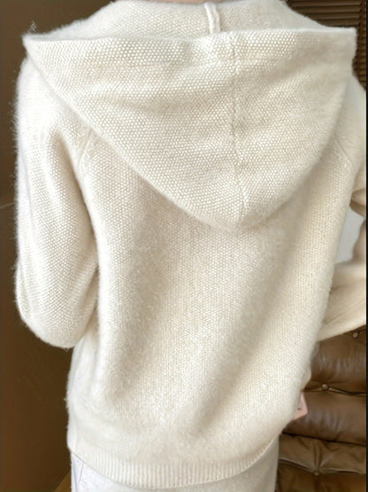 Cosy Fluffy Zip-Up Hooded Cardigan with Drawstring Hood