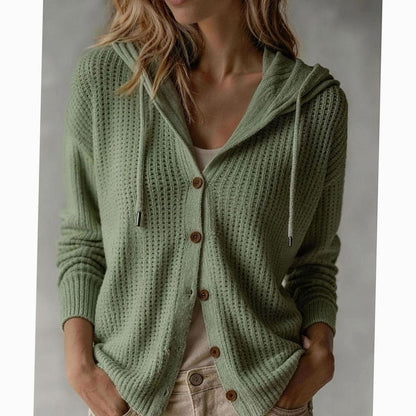 Cosy Hooded Knit Cardigan with Drawstring and Side Pockets