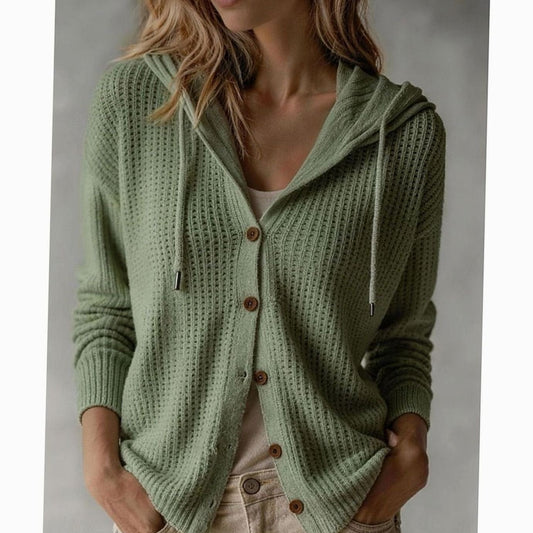 Cosy Hooded Knit Cardigan with Drawstring and Side Pockets