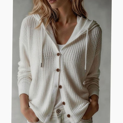 Cosy Hooded Knit Cardigan with Drawstring and Side Pockets