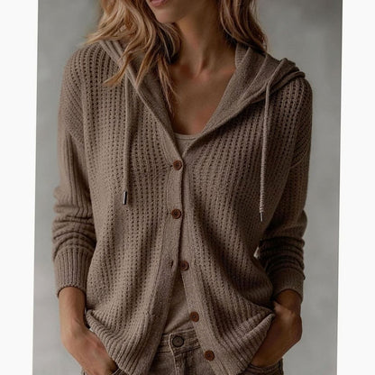 Cosy Hooded Knit Cardigan with Drawstring and Side Pockets
