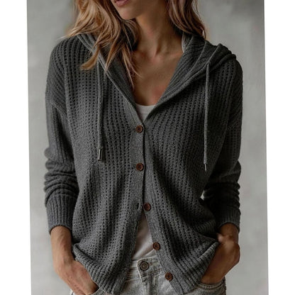 Cosy Hooded Knit Cardigan with Drawstring and Side Pockets