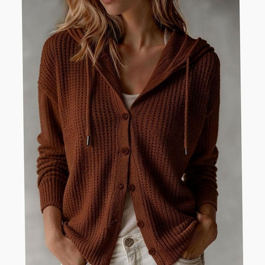 Cosy Hooded Knit Cardigan with Drawstring and Side Pockets