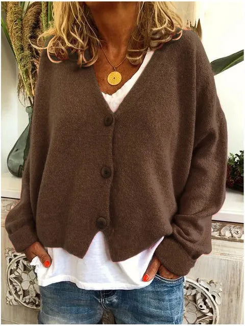 Cosy Knit Cardigan with V-Neckline and Button Front