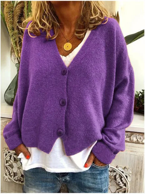 Cosy Knit Cardigan with V-Neckline and Button Front