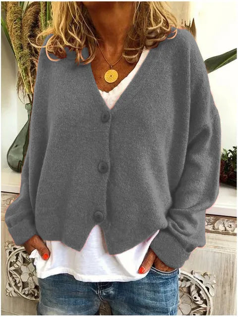 Cosy Knit Cardigan with V-Neckline and Button Front